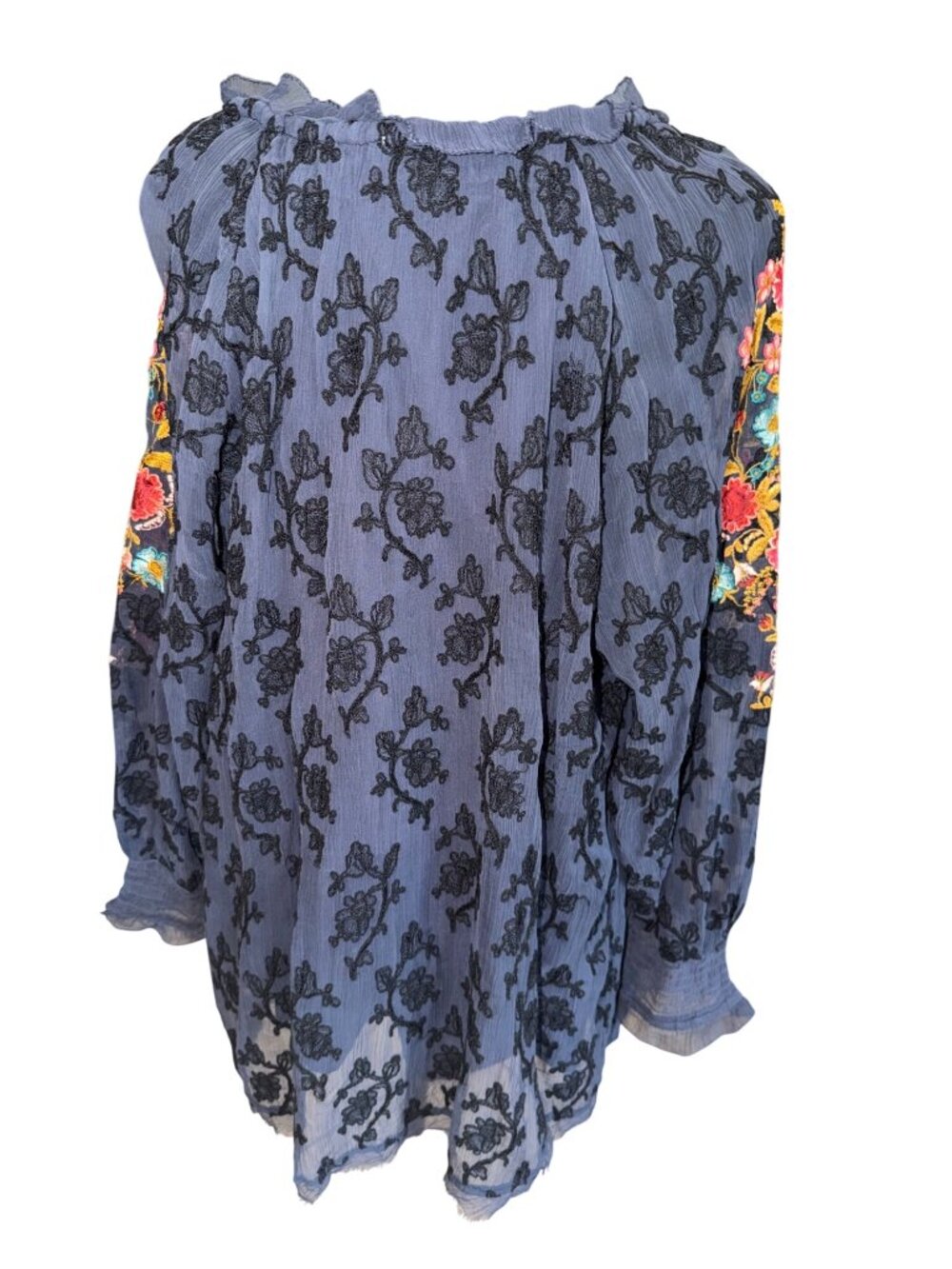 NWT SUNDANCE Womens Navy Gemma Elegance Boho Top Embroidered Blouse Tunic XL - Picture 3 of 11